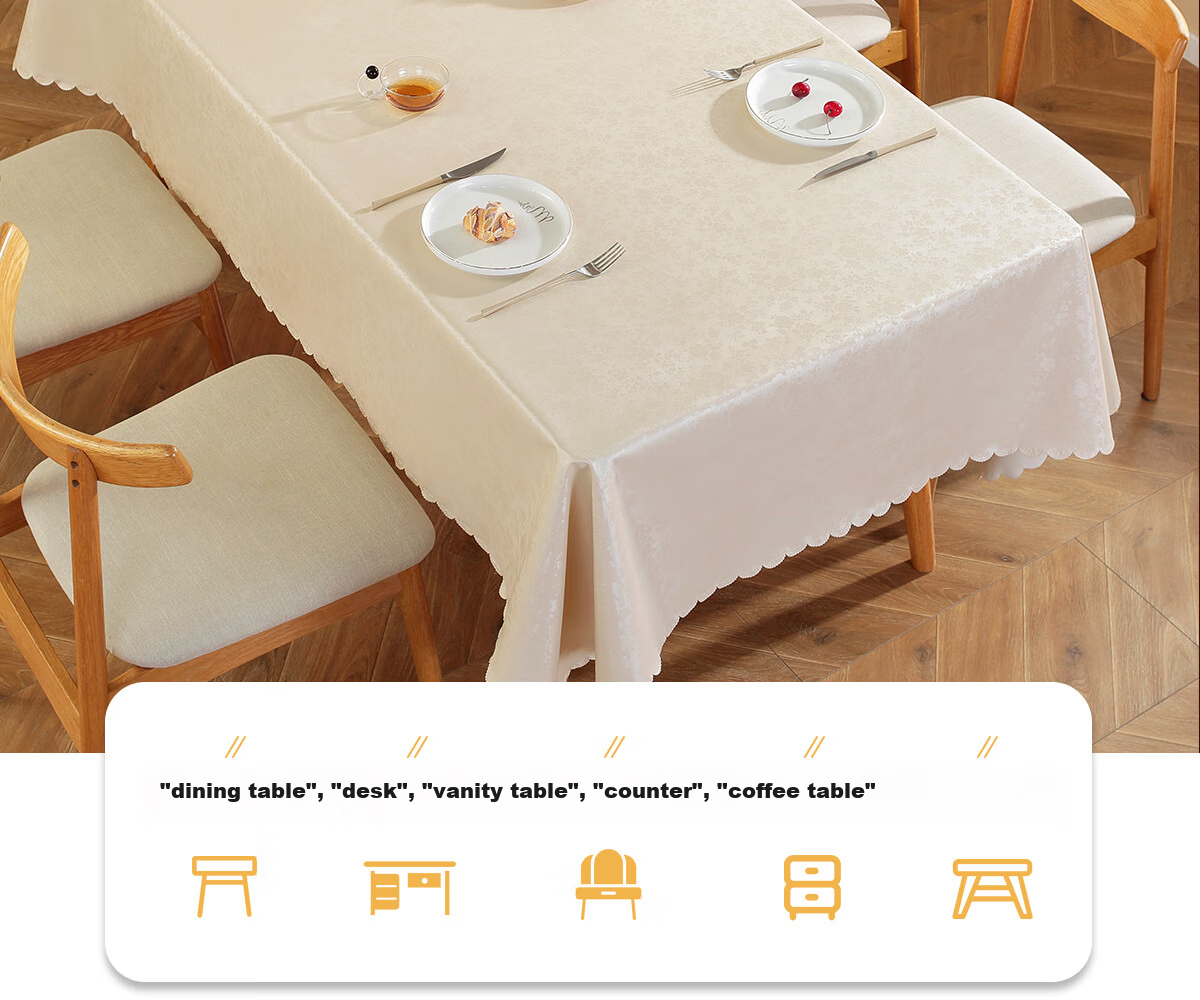 Ali Dining Table Cloth, Waterproof And Oil-Proof PU Table Cover, Customizable Table Mat, Coffee Table Cloth, Rose Champagne Beige, 140*160cm 13