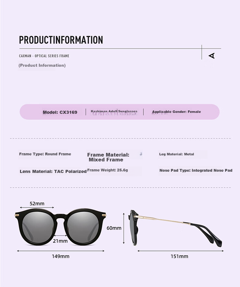 CAXMAN Sunglasses for Women, Large Cat-Eye Frame Polarized Sunglasses, UV Protection, Sun-Blocking, Fashionable Glasses for Driving And Car Use 3