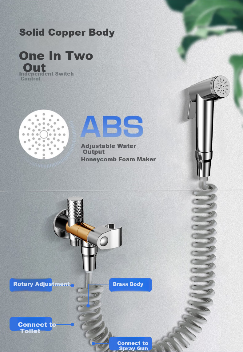 FAENZA Brass Toilet Flusher Kit, Pressure-Increasing Spray Gun, One Inlet Two Outlets Check Valve FES201CP 7