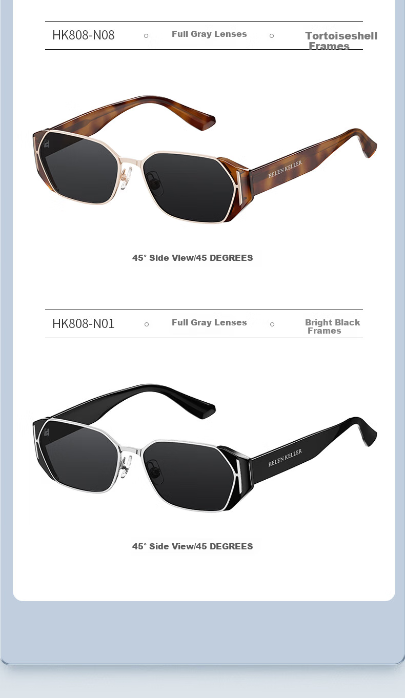 HELEN KELLER "Ice Cube" Niche Sunglasses for Women, High-Quality Square Frame Sunglasses, Lightweight Eyewear HK808N01 7