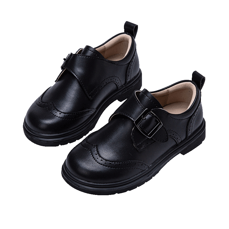 Follow Me Children's Leather Shoes, Spring And Autumn New Style Boys' British Style School Performance Black Shoes, Black, Size 28