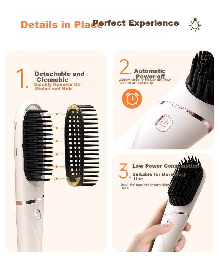 TSUYAGLA Detachable Straight Hair Brush with Negative Ion Styling, 4 Rows of Dense Teeth, 6 Billion Plasma Quick Styling, Hair-Friendly, Anti-Frizz, Birthday Gift for Girlfriend, T607 White 20