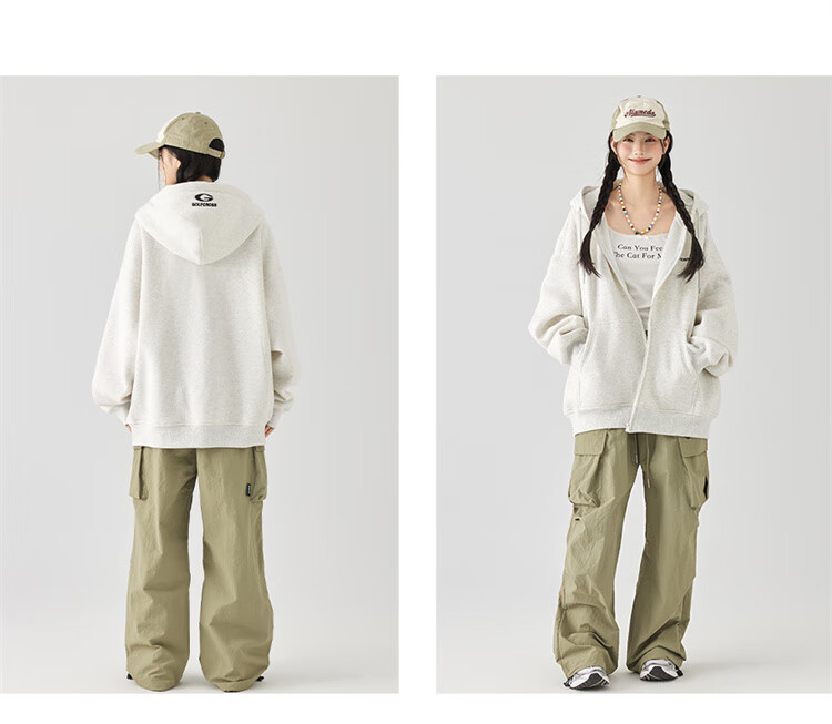 GOLFCROSS Couple's Style, 2025 Spring New Arrival, Letter Embroidery Hooded Drawstring Cardigan Sweatshirt, Floral Gray, M 11