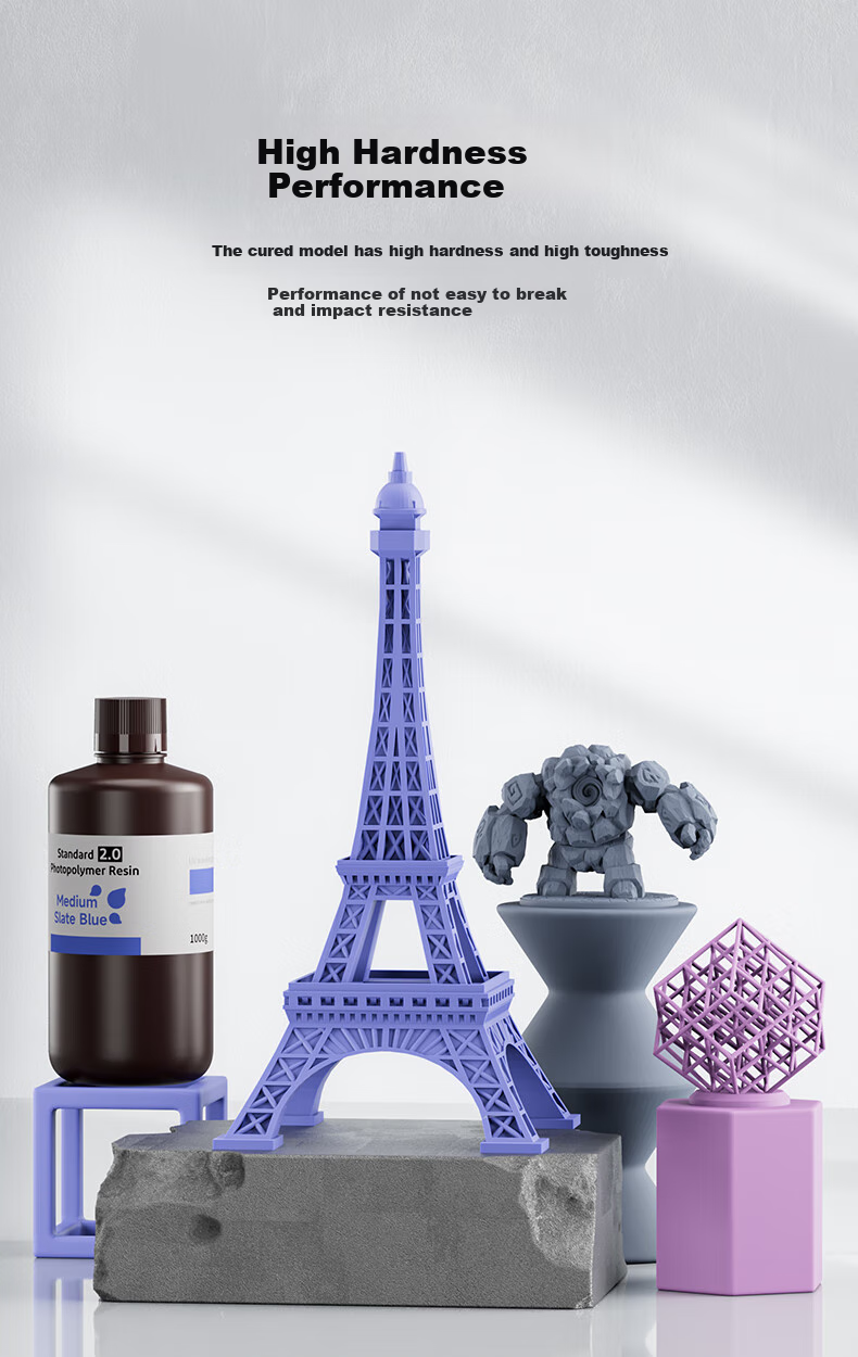 ELEGOO Light-Curing 3D Printer Consumables, High-Precision Material, 405nm Wavelength LCD Universal Rigid Photosensitive Resin 2.0, Rigid Resin - White 1000g 4