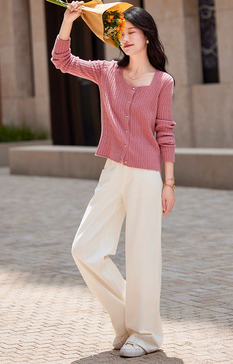 Dme (Xuainitianxin) Spring And Autumn French Square Collar Sweater, Simple Style Long-Sleeve Cardigan, Soft Elastic Knit Sweater, Women's Top 19