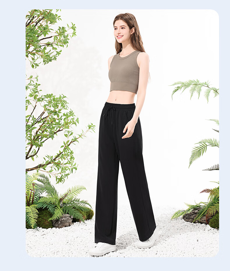 CAMEL Straight-Leg Knit Women's Pants Stretch Casual Sun-Protective Sports Trousers Y25BA0L6002 Phantom Black XXL 19