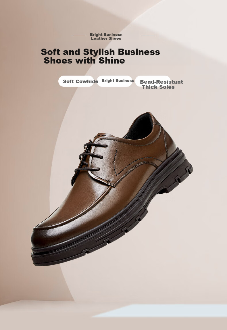 CAMEL Brand Men's Leather Shoes, Glossy Cowhide, Comfortable Soft Sole, Lace-Up Versatile Business Wedding Shoes, P13A005031 Brown Size 39 1