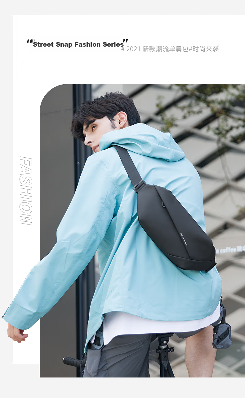 MARK RYDEN Men's Single Shoulder Bag, Motorcycle Crossbody Backpack, Sports Trendy Chest Bag, Cycling Waist Pack, Phone Bag MR5860 Elegant Black 3