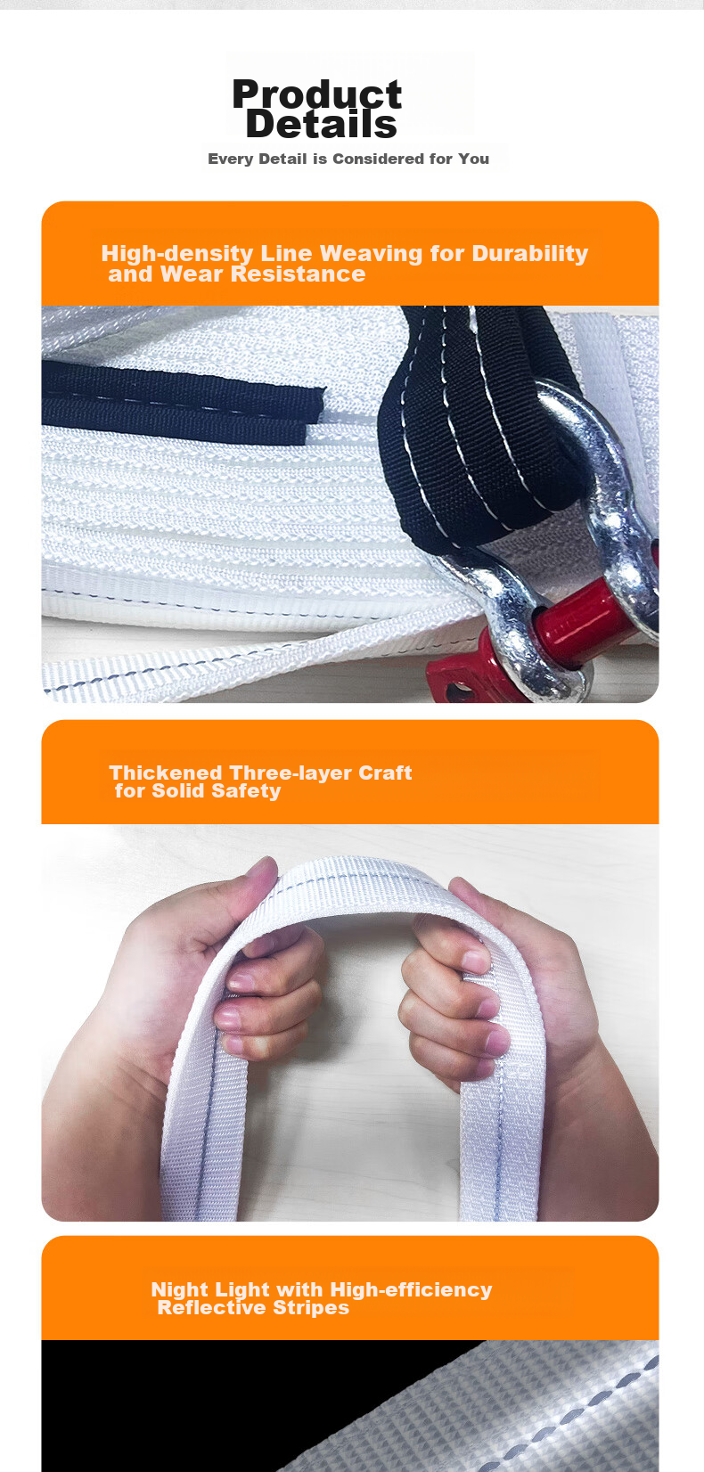 Huangchi Car Tow Rope, Off-Road Vehicle Towing Rope, Car Pulling Rope, Rescue SUV-Specific, 5 Meters, 10 Tons, Triple-Layered Thickened 6