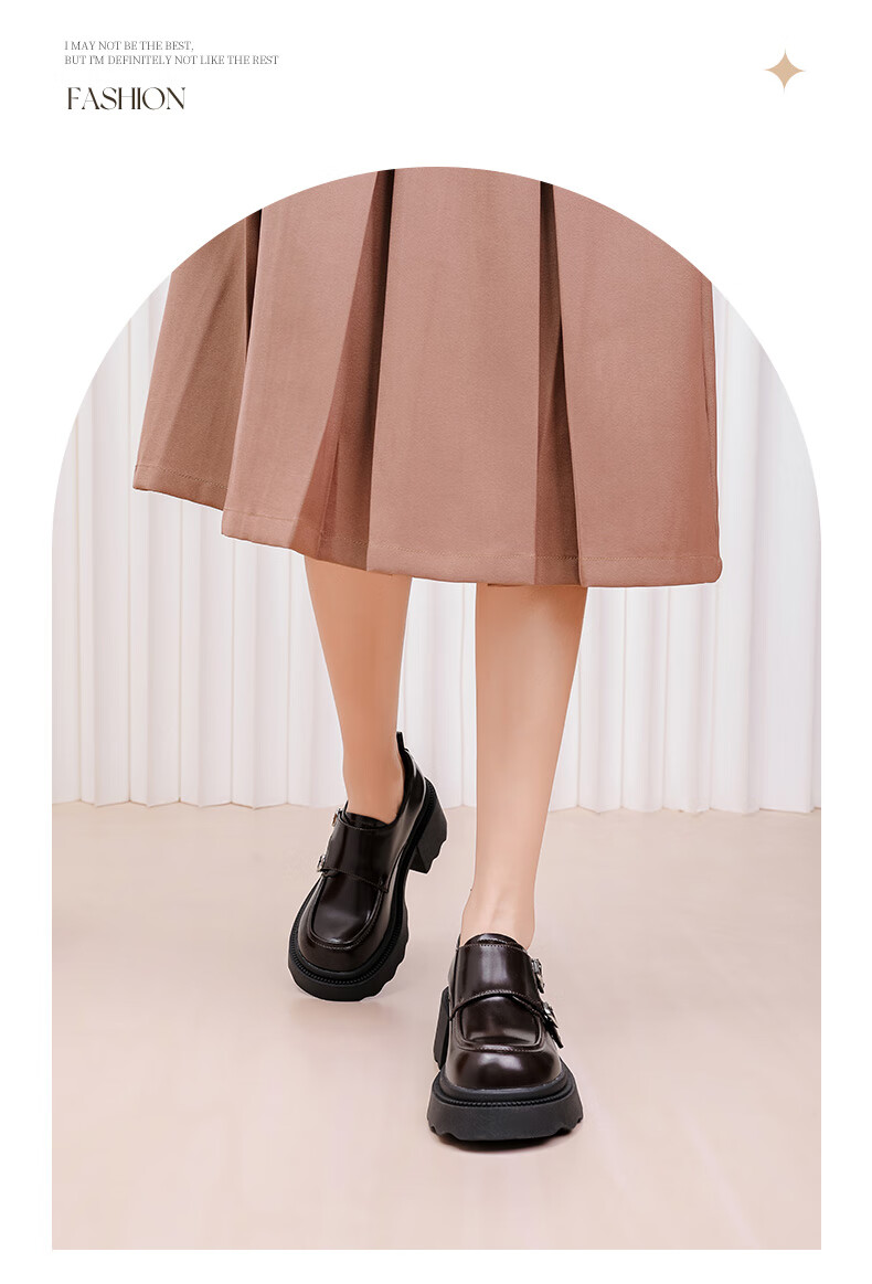DAPHNE Thick-Soled Loafers for Women, Spring 2025 British Style Leather Shoes, Height-Increasing Shoes, Black Women's Flats, Brown, Size 40 10