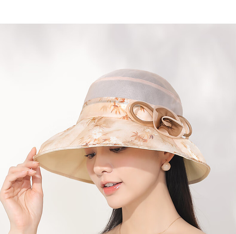 Hengyuanxiang Silk Sun Hat for Women, Summer New Fashion Mulberry Silk UV Protection Hat with Floral Print, Wide Brim Sunhat for Grandmothers And Mothers 17
