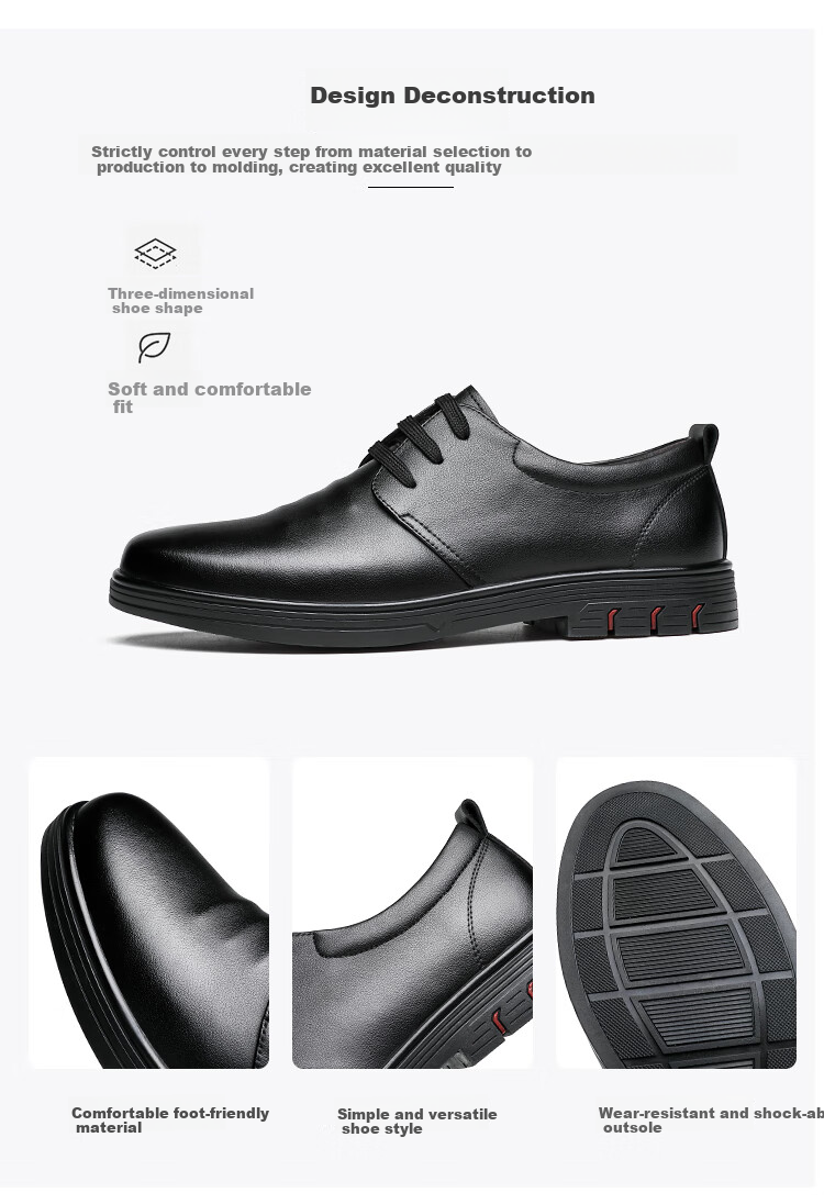 CARTELO Men's Leather Shoes, Business Formal Wear, Soft Sole, Breathable, Low-Top, British Casual Leather Shoes, Men's 9900 Black, Size 41 3