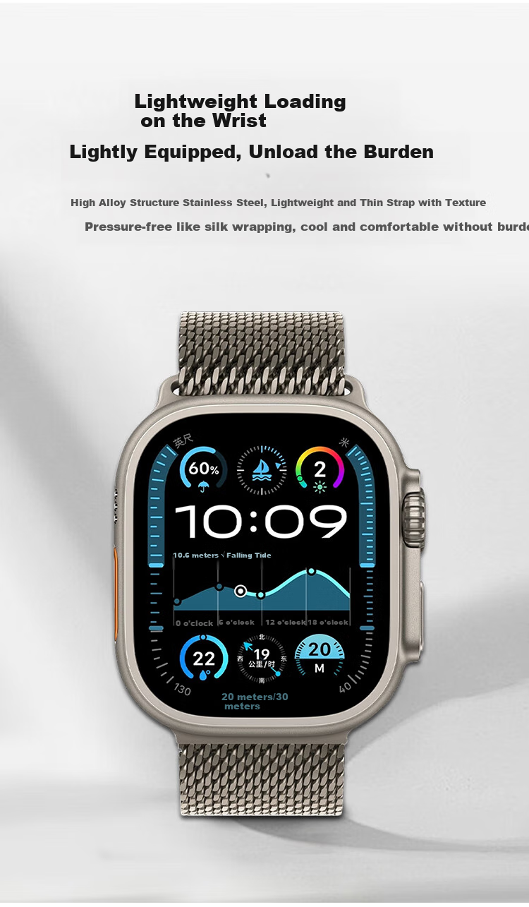 MSSM Compatible Apple Watch Band for Apple IWatch S12/Ultra4/3/S11/10/9/SE3/2, Milanese Parachute Buckle Strap - Titanium Color 44-49mm 4