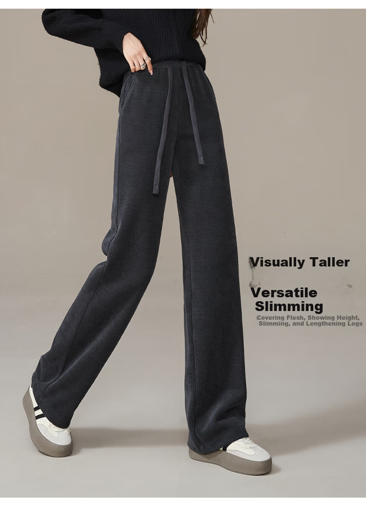 ESE-Y Fleece-Lined Slim Straight Pants for Women, High-Waisted Slimming Autumn And Winter Thick Long Trousers, Black, Size 26 (One Chi Nine) 2