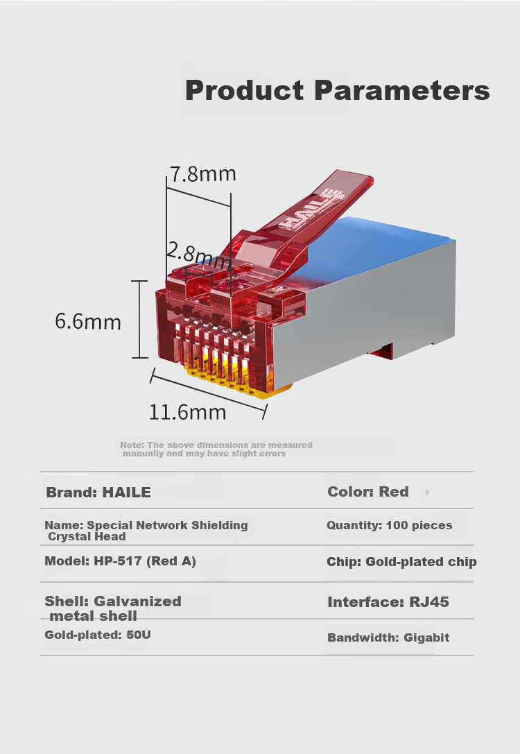 HAILE, Internal And External Network Converter Dedicated Network Shielding Network Irregular Crystal Head, HP-517(Red A), 100 Pieces/box 6