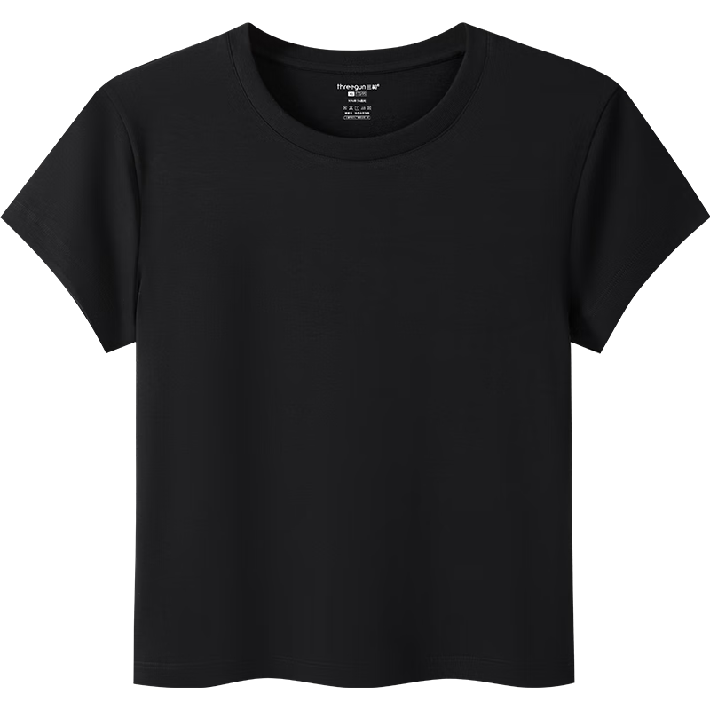 Threegun Cool Antibacterial Short Sleeve Crew Neck Women's T-Shirt, Shoulder Fit, High Elastic Ribbed Short Cotton Base Shirt