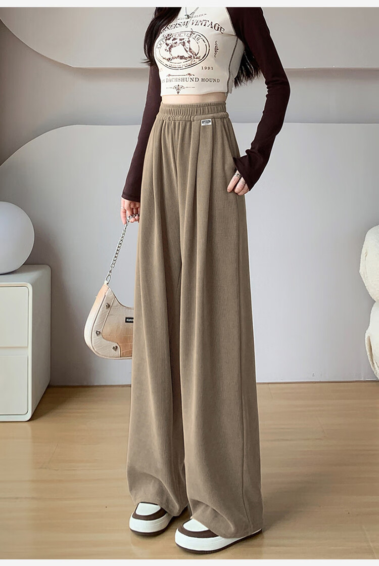 Yipintiancheng 2025 Autumn Wide-Leg Knit Casual Pants for Women, Loose-Fitting, Slimming, Draping, Comfortable Long Trousers, Solid Color Straight-Leg Pants for Wome 8
