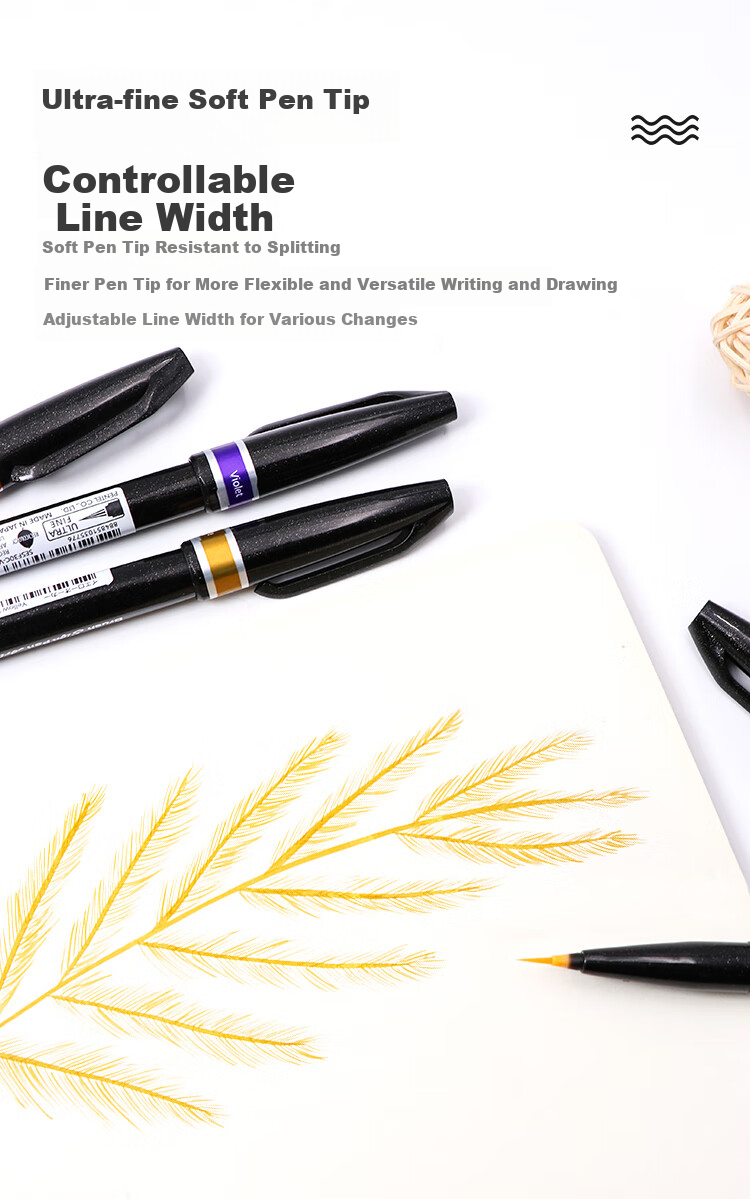 Pentel Color Soft Brush Pen, Scientific Calligraphy Brush, Fine Journaling And Drawing Pen for Greeting Cards, Soft Tip Xiu Li Pen SESF30C Yellow 3
