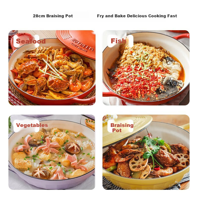 Buydeem Enamel Cast Iron Pot Stew Pot Braising Pot Soup Pot Seafood Pot White Enamel 28cm Light Pine Gree