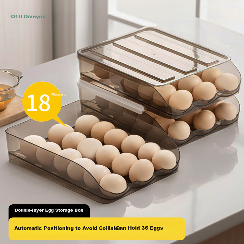 AOmeiyou Refrigerator Egg Storage Box, Drawer-Style Egg Container, Fresh-Keeping Box, Egg Tray, Egg Storage Organizer, 2-Tier, Off-White Color
