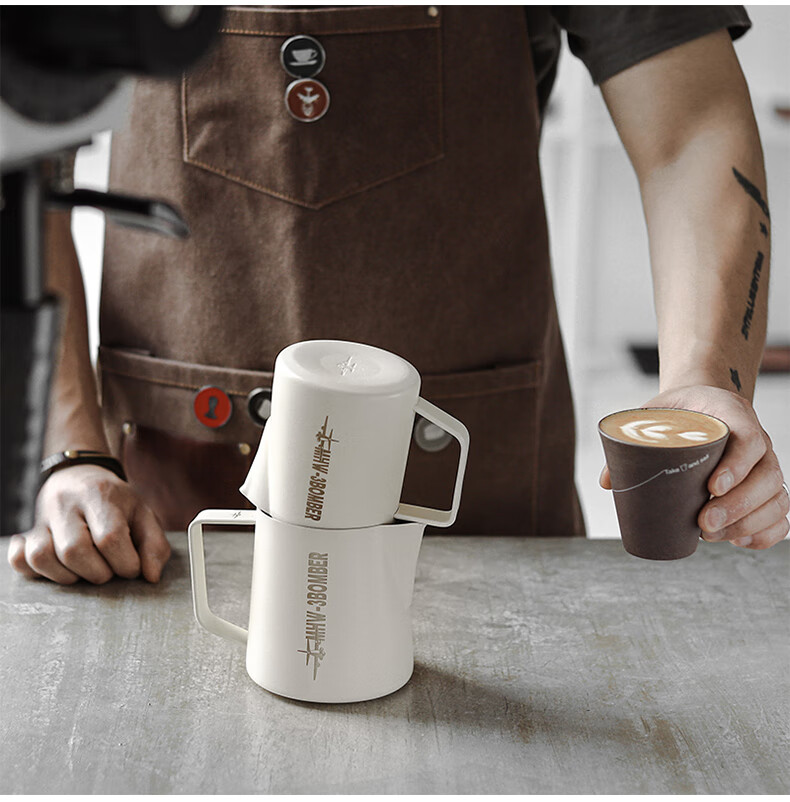 MHW-3BOMBER Gradient Pink Bomber 5.0 Latte Art Pitcher Crocodile Mouth Pointed Round Spout Professional Barista Milk Frothing Pitcher 22