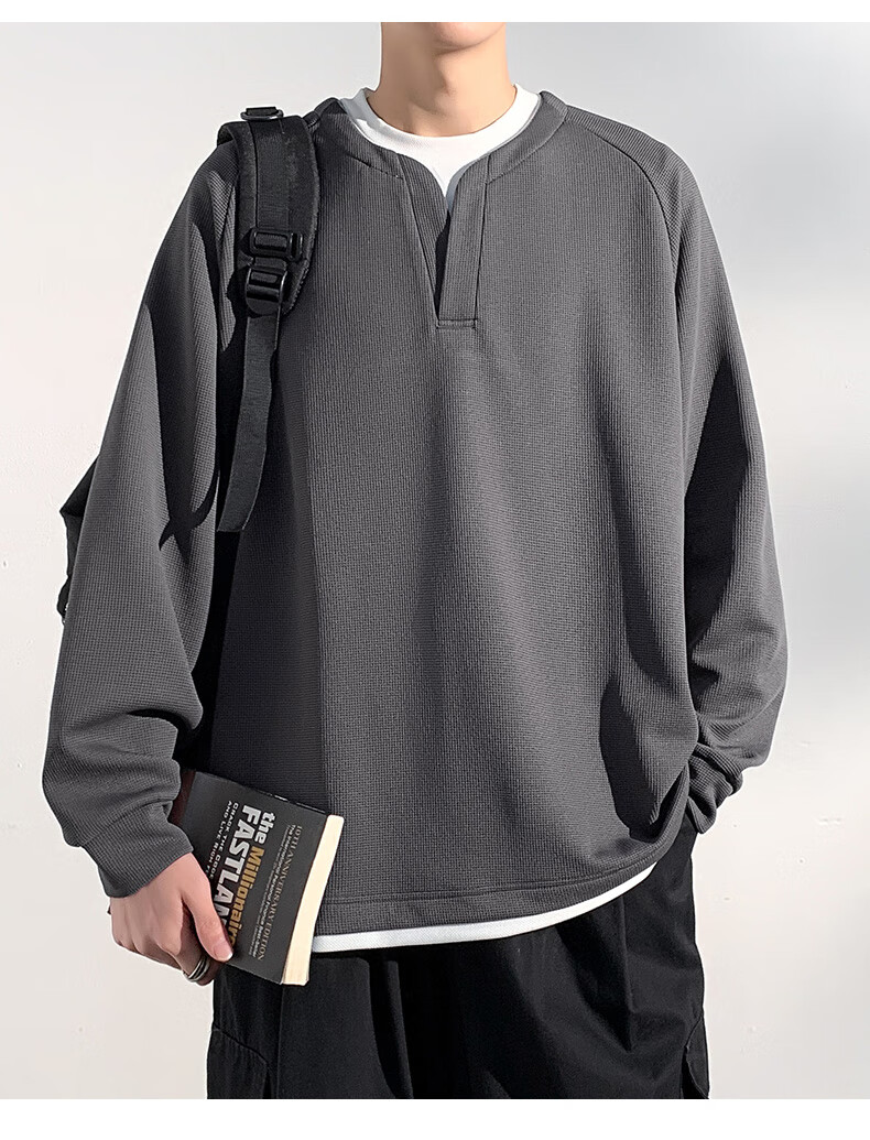 Foss Phil Men's Sweatshirt, Spring And Autumn Korean Style Patchwork Versatile Fake Two-Piece Casual Inner Layer Base Top, 2504 Black XL 15