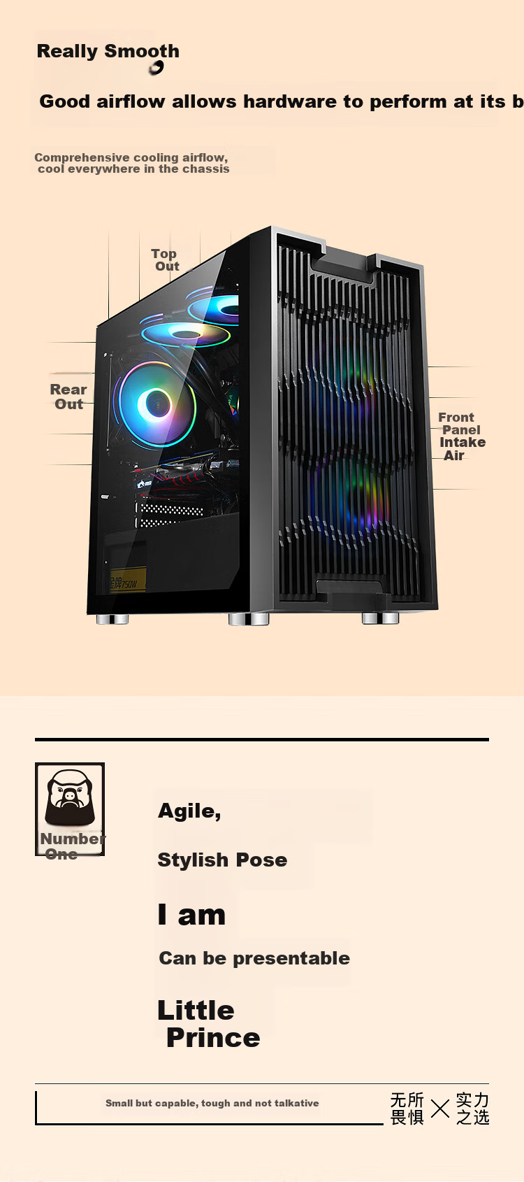 SAMA Pingtouge M7 Mini Compact Gaming PC Case, Front Panel Cutout for Cooling, Tempered Glass Side Panel, Supports M-ATX Motherboard, U3 Drive Bay, Cable Management, Power Supply Compartment 10