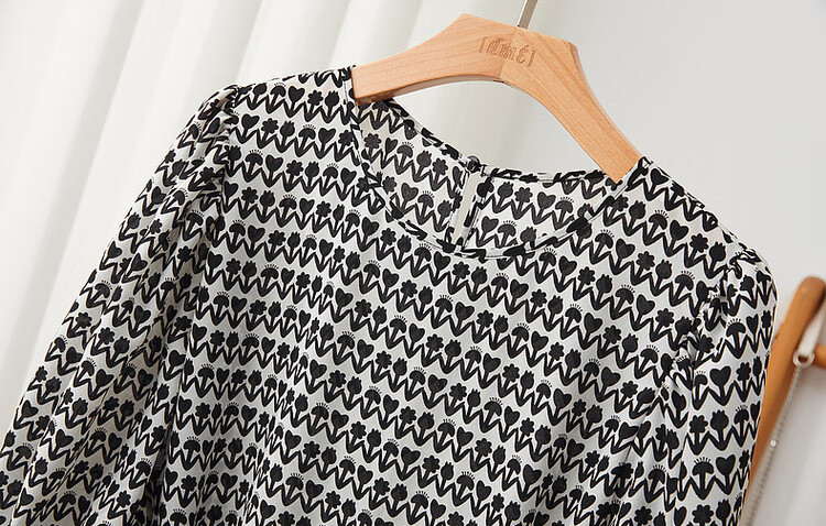DME Floral Tie-Waist Flared Skirt New Round Neck Waist-Cinching Puff Sleeve Mid-Length Dress for Women Black XL 7