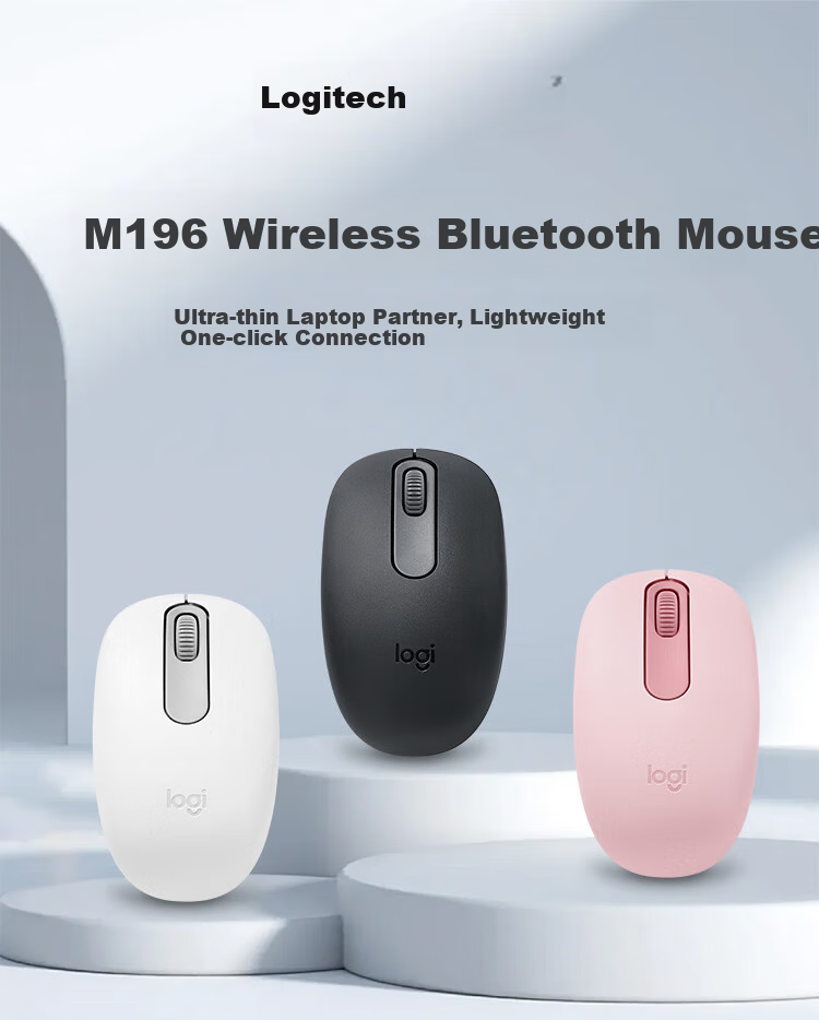 Logitech M196 Wireless Bluetooth Mouse Office Mouse for Laptop Business Home Use Compact Portable Symmetrical Design Rose Pink 1