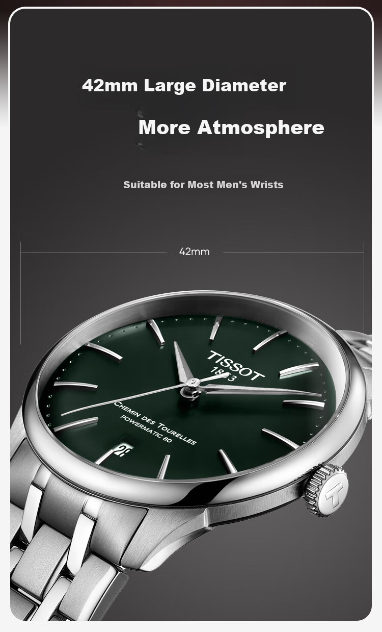 TISSOT New Le Locle Series Men's Watch, Swiss Automatic Mechanical Men's Steel Strap Business Watch, Birthday Gift 3