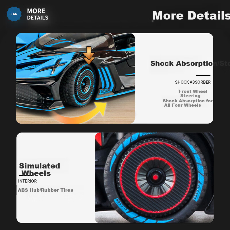 Chiyumoxing Bugatti Bolide Meteorite Sports Car Model Gift Box, Realistic Alloy Car Model Toy, Car Gift for Boys 5