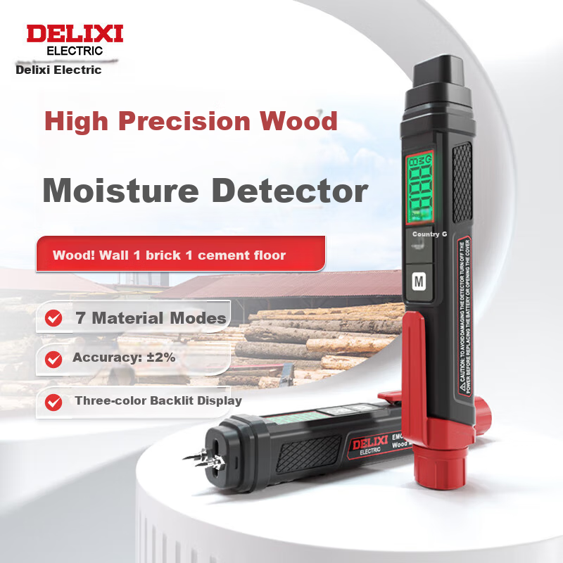 DELIXI ELECTRIC Wood Moisture Meter, High-Precision Pen-Type Hygrometer Measuring Instrument, 7 Types of Curves