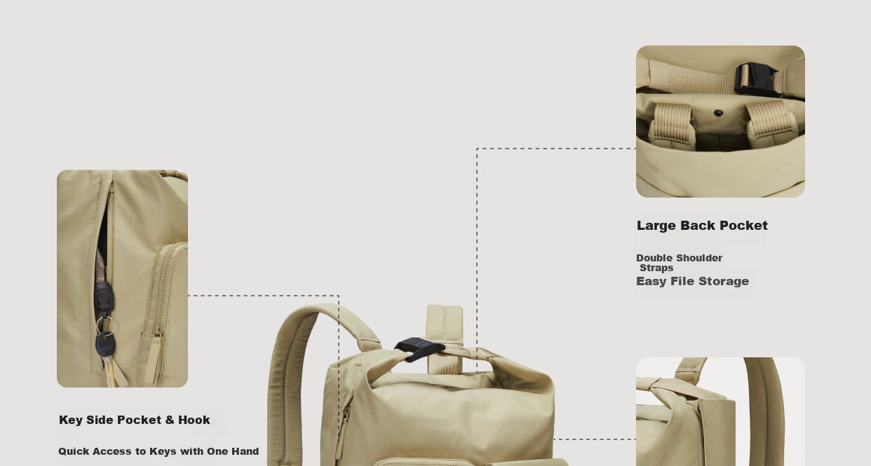 Tujia TUPLUS Comfortable Backpack, Large Capacity Travel Bag, Multifunctional Laptop Bag, Stylish Commuter Backpack, Khaki Color 42