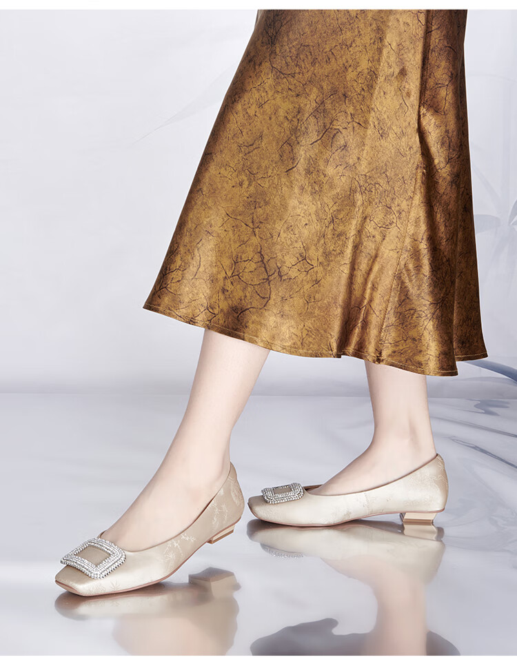 PT'SON Rhinestone Flats for Women, Autumn 2026 French Versatile Flat Shoes, Soft Lambskin Flats, Silver, Size 34 33