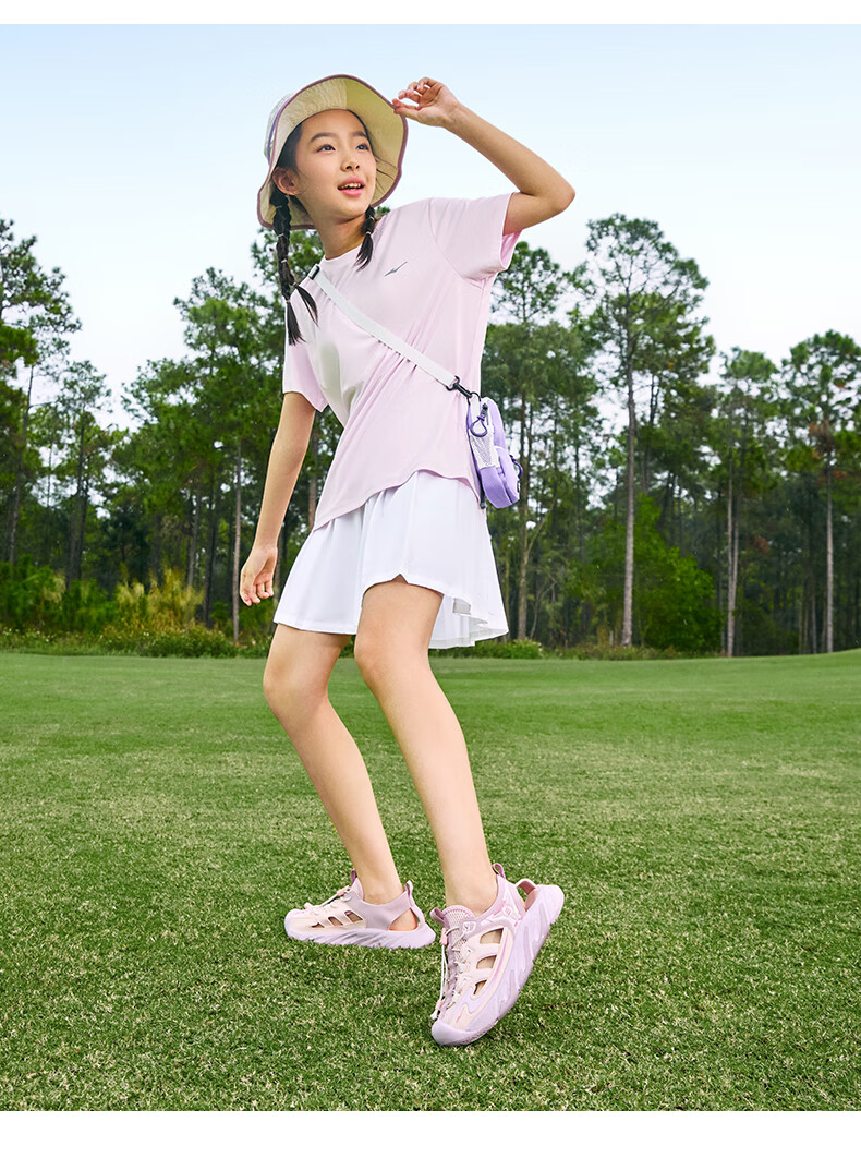 ERKE Kids Drawstring Sandals Boys and Girls Breathable Summer Beach Shoes Pure Pink/Lotus Color Size 34 24