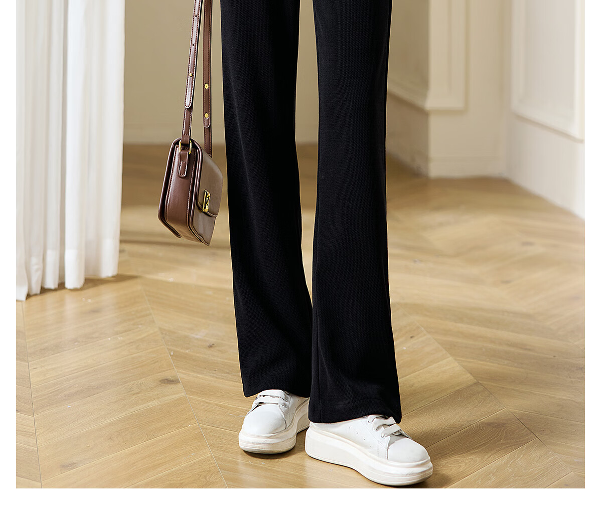Chushen Spring And Autumn Casual Pants for Women with Elastic Waistband, Athletic Trousers, Textured Loose Straight-Leg Pants, Sweatpants S143K2024 17