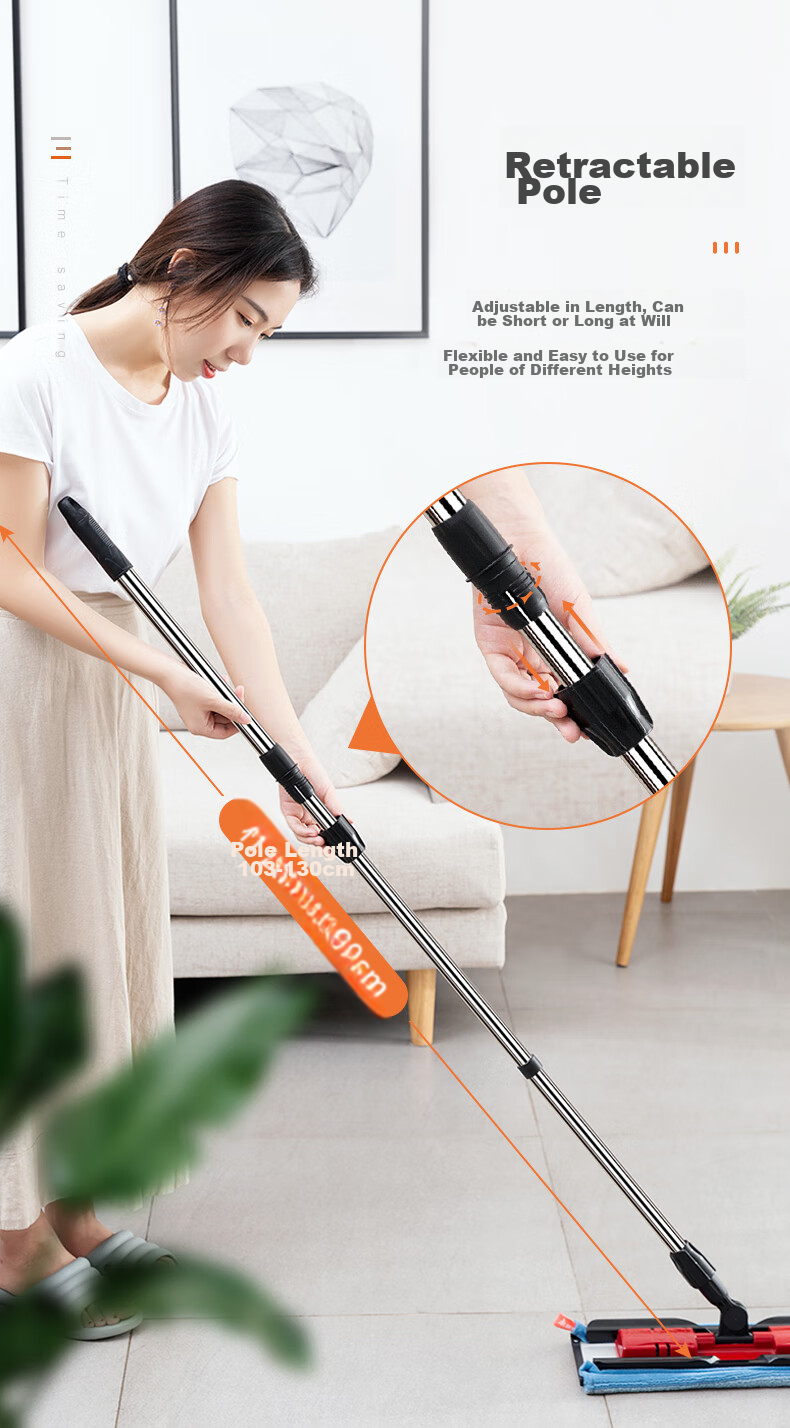 MARYYA Fabric-Encased Flat Mop, 40cm, 4 Mop Pads, Wet And Dry Use, All-In Household Mopping Tool 7