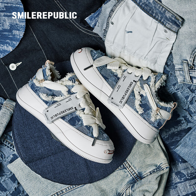 Smilerepublic Light Blue Plaid Denim Replaceable Open-Toe Platform Shoes, Luo Yunxi Style Versatile Denim Jeans, Denim Blue, Size 35