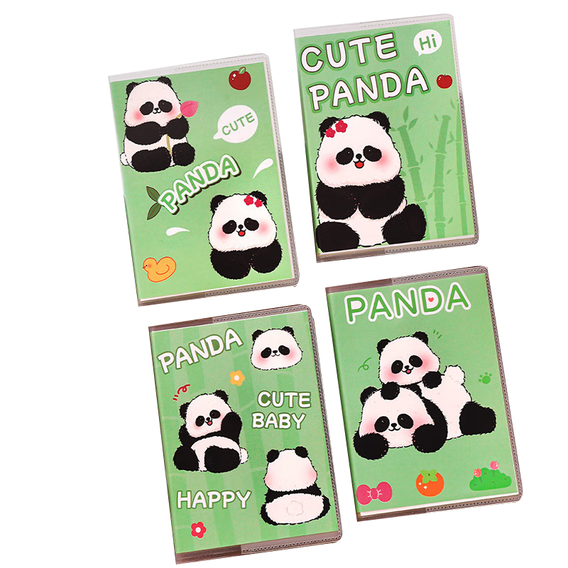Shiluode Cute Panda Glue-Bound Notebook, Student Exam Prize, Cartoon A7 Mini Pocket Notebook, High-Quality Homework Notebook, Small Notebook, 4 Books