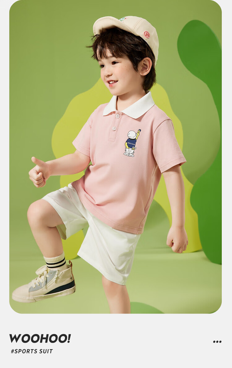 ASK JUNIOR Boys' Summer Thin Set, Cartoon POLO Shirt And Shorts Two-Piece Sportswear for Young Children, Pink, Size 90 8