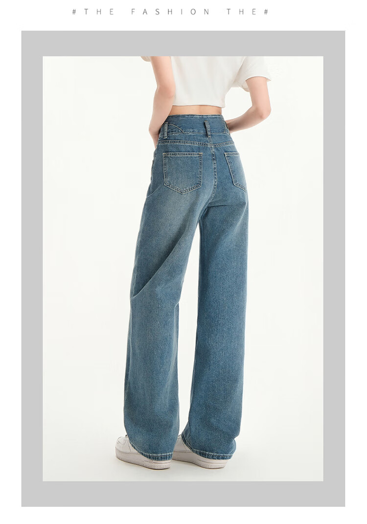 Langsha Women's Jeans Spring Autumn High Waist Slim Wide Leg Draped Loose Straight Floor-Length Pants 15