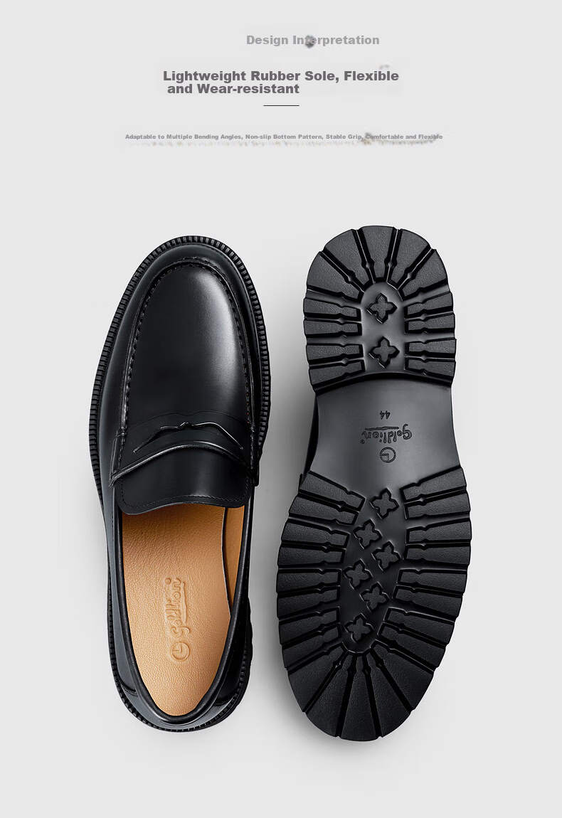 Goldlion Men's Slip-On Leather Shoes with Top-Grain Leather And Height-Increasing Soles, Business Casual Wedding Shoes, Thick-Soled Loafers for Me 5