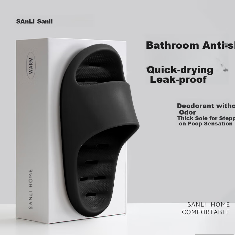 Sanli Bathroom Slippers for Men And Women, Non-Slip Shower Sandals for Summer Indoor Use, Black, Size 44-45
