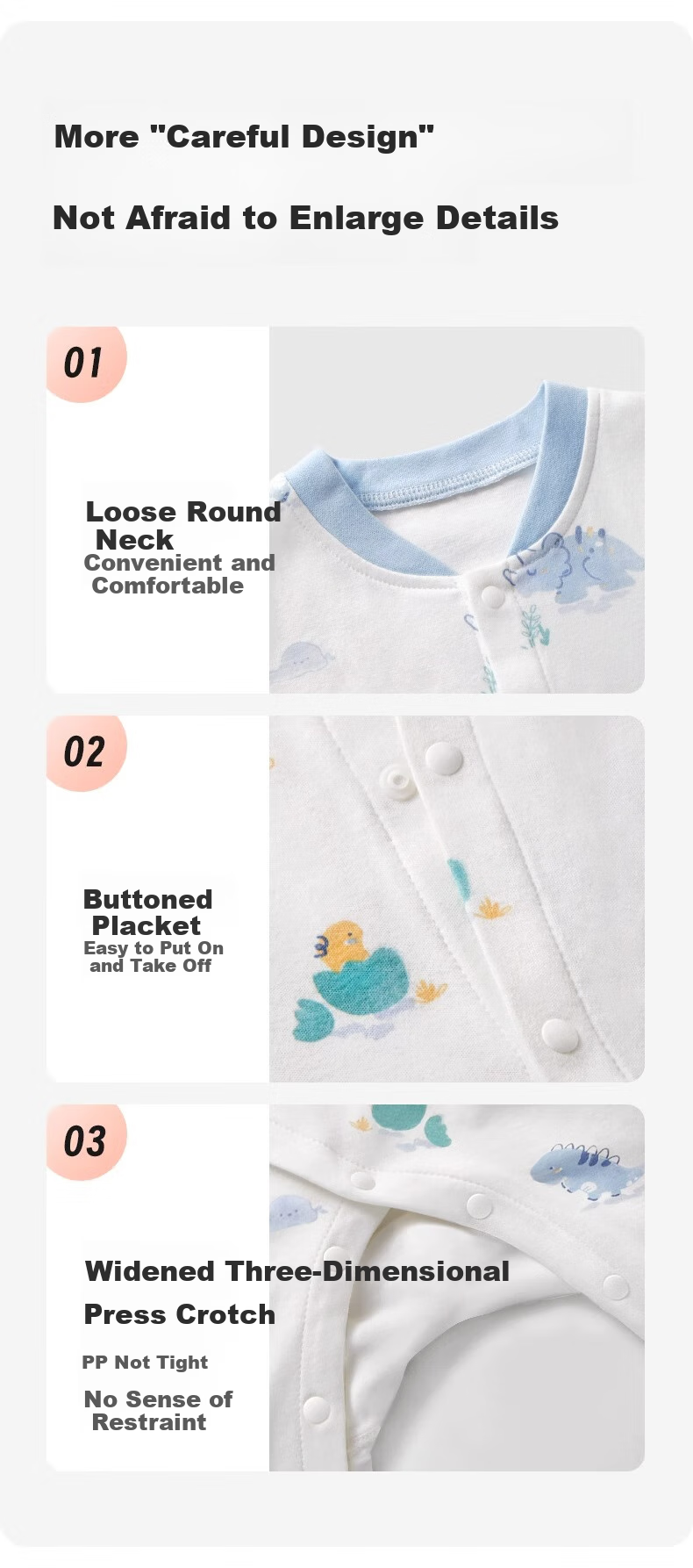 AIBEDILA Newborn Baby Romper Spring And Autumn Style, Pure Cotton Onesie, Unisex Baby Mid-Open Crawling Suit, Early Autumn Bodysuit, Size 66 9