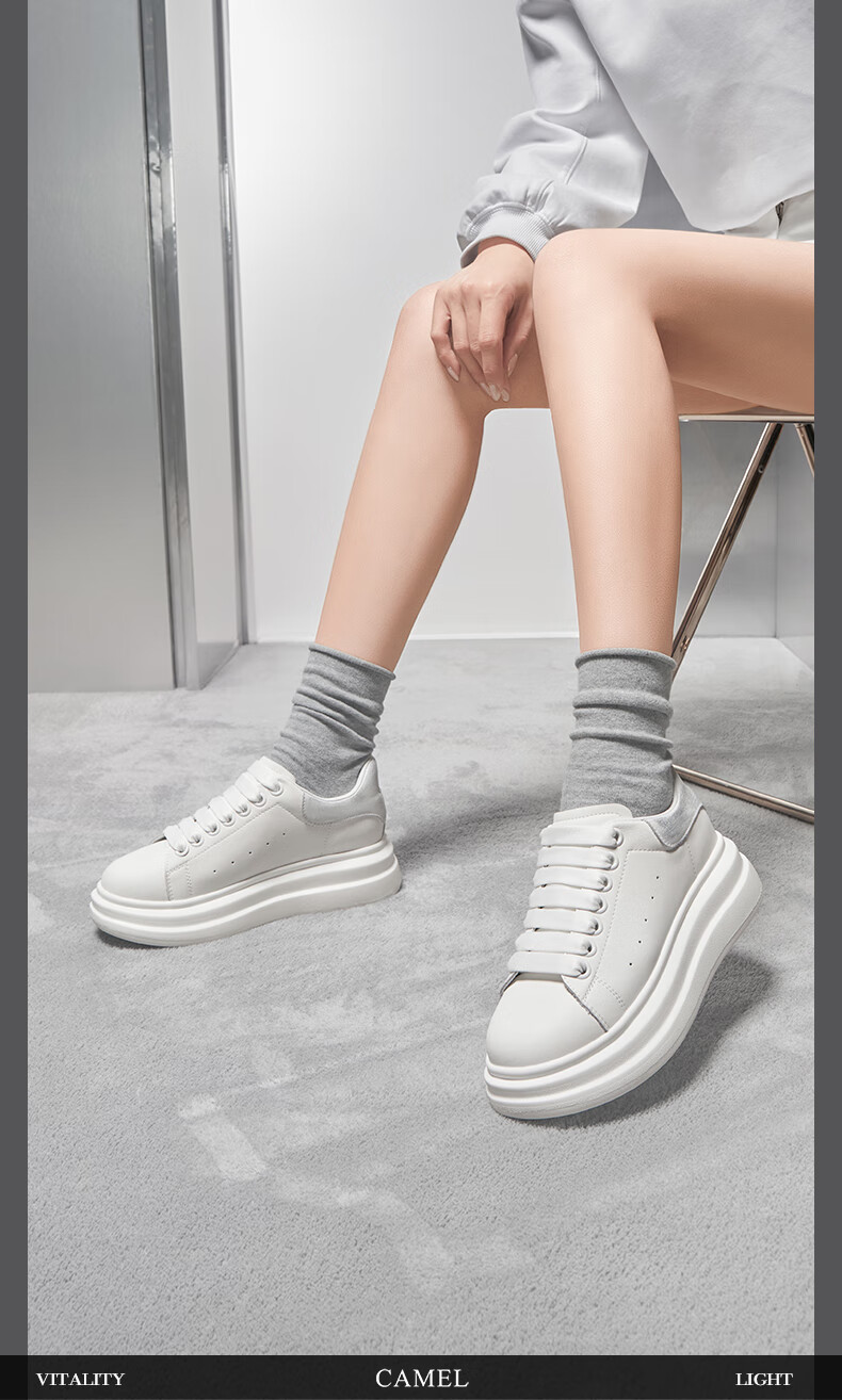 CAMEL Women's Canvas Shoes, Versatile And Classic White Sneakers, Height-Increasing Thick-Soled Casual Shoes, L25S548064, White/black, Size 35 11