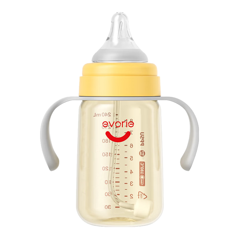 Evorie Baby Bottle Set with Straw, Three-In Design, PPSU Leakproof Baby Bottles for Babies 6 Months And Above