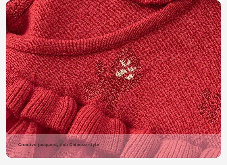 David Bella Girls' Sweater Dress Baby Traditional Style Mesh Skirt Winter Red Dress 6