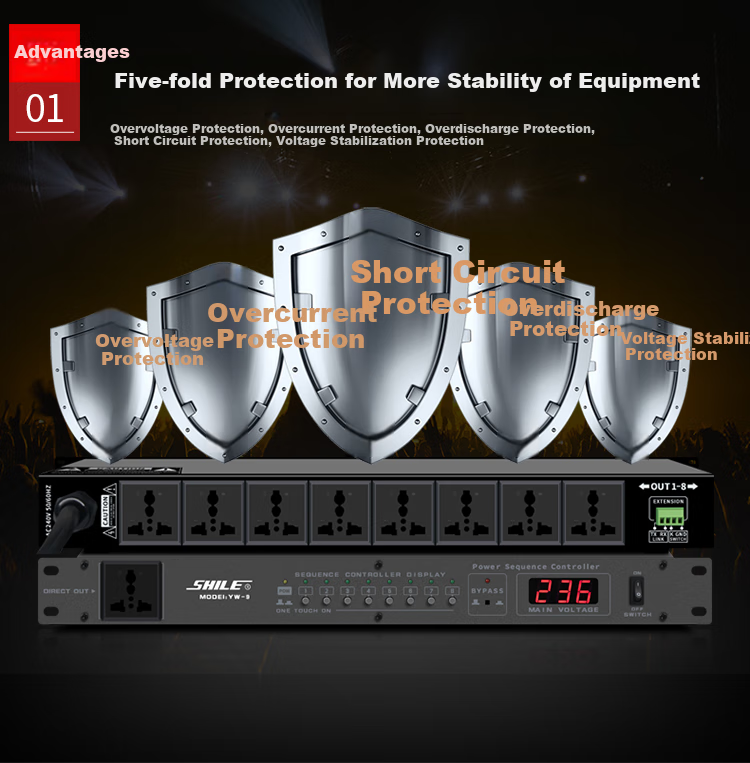 SHILE YW-9 High-Power 8-Channel Power Sequencing Controller for Stage, Conference, KTV Audio Equipment Professional Controller Voltage Regulator Burn Prevention Socket 3