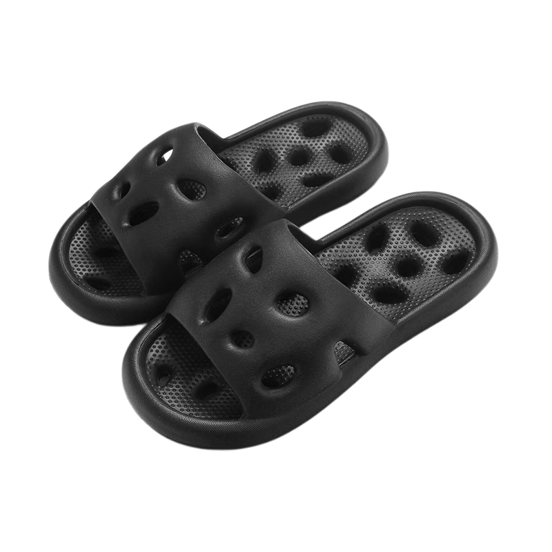 XGGC Hollow Bathroom Slippers for Men, Summer Home Shower Non-Slip Water-Draining Quick-Drying Sandals for Men, Black, Size 44-45