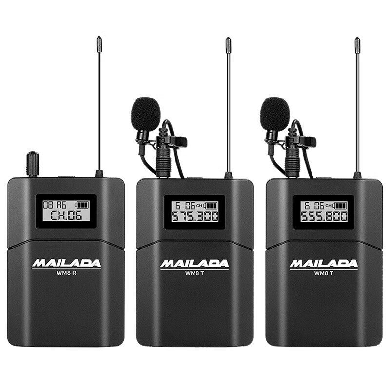 Mailada WM8PRO Wireless Microphone Clip-On Camera Mic for DSLR Interview Recording, Mobile Phone Live Streaming, with Dry Battery Model